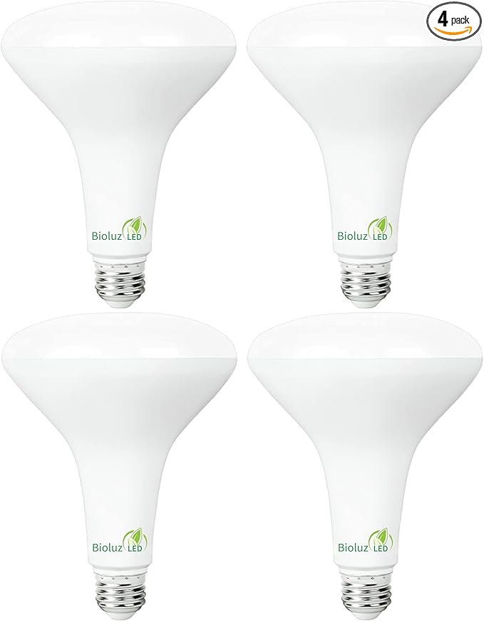 Bioluz LED 4 Pack BR40 LED Bulb 2700K Warm White 90 CRI Dimmable UL-Listed CEC Title 20 Compliant 1250 Lumen Outdoor/Indoor Flood Lights (Pack of 4)