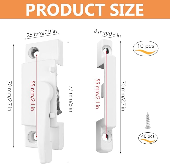 10 Pack Cam Action White Window Sash Locks, Security Window Latches Replacement Sash Lock, Replacement Sash Lock for Horizontal Sliding Windows and Vinyl Single or Double Windows