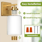 Set of 2 Wall Sconces for Bathroom, Modern Vanity Light Fixtures, Gold Wall Mount Lighting Lanterns, Farmhouse Wall Lights with Double Clear Glass Shade for Bedroom Living Room Mirror Hallway