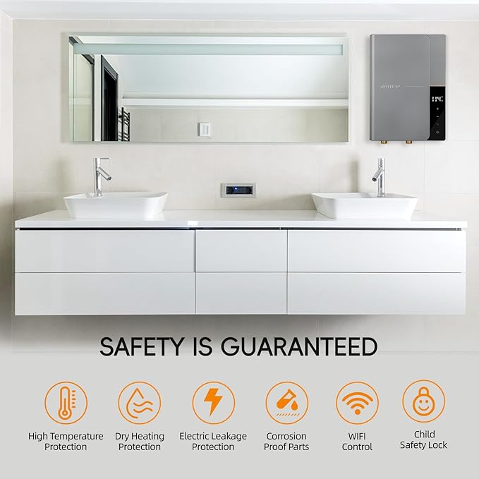 11kW 240V Tankless Water Heater Electric, On Demand Instant Hot Water Heater, Up to 2.6 GPM, with LED Temperature Display, Self-Modulating Technology ETL Certified