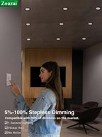 zouzai 4 Inch Black 5CCT Reset Ultra-Thin LED Recessed Ceiling Light with Junction Box, 2700K/3000K/3500K/4000K/5000K Selectable, 9W, Dimmable-ETL and Energy Star Certified【6 Pack 】