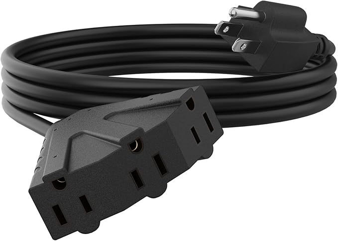 PLUGTUL 10FT Outdoor Extension Cord with Multiple Outlets, 14 Gauge, 3-Outlet, SJTW, 15A 14AWG 1875W SJTW, ETL Listed - Great for Garage, Garden and Home, Black
