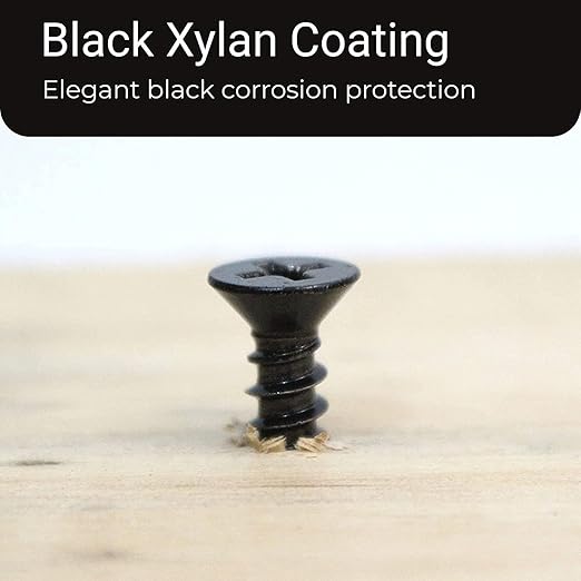 Bolt Dropper #8 x 1 Inch Wood Screws, Pack of 100 - Black Xylan Coated Stainless Steel Flat Head Phillips Screw - Corrosion Resistant for Wood, Drywall Applications, and Outdoor Use