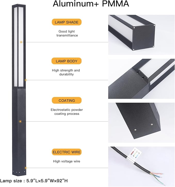 Path Light, 92" Pathway Lights, Wired Outdoor Modern Landscape LED Bollard Driveway Lighting, IP65 Waterproof Aluminum High Voltage Floor Lamp for Walkway Lawn Patio Yard Garden Decoration