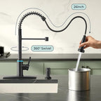 Smart Touch On Kitchen Faucet, 3 Modes Pull Down Sprayer, Touch On Sensor Activated, LED Temperature Control, 360-Degree Rotation, 1 or 3 Hole Deck Plate. 10-Year Warranty. (KW-66R, Matt Black)