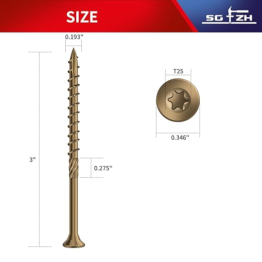 #10 x 3 Inch Deck Screws (59Pcs) 1lb. Carbon Steel, Yellow, Flat Head, Rust Resistant epoxy Coated, with T25 Star Bit