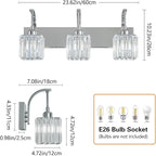 Crystal Vanity Lights 3-Light Chrome Bathroom Vanity Lights Modern Crystal Bathroom Light Fixtures Over Mirror 23.62" Long Vanity Light for Bathroom