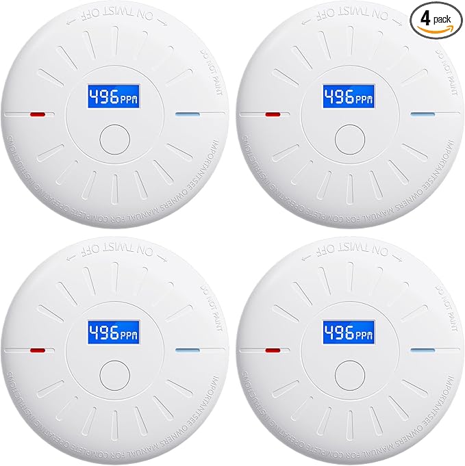 4 Pack 10 Year Battery Operated Smoke Detector and Carbon Monoxide Detectors, Travel Portable Photoelectric Fire Co Alarm for Home, Kitchen