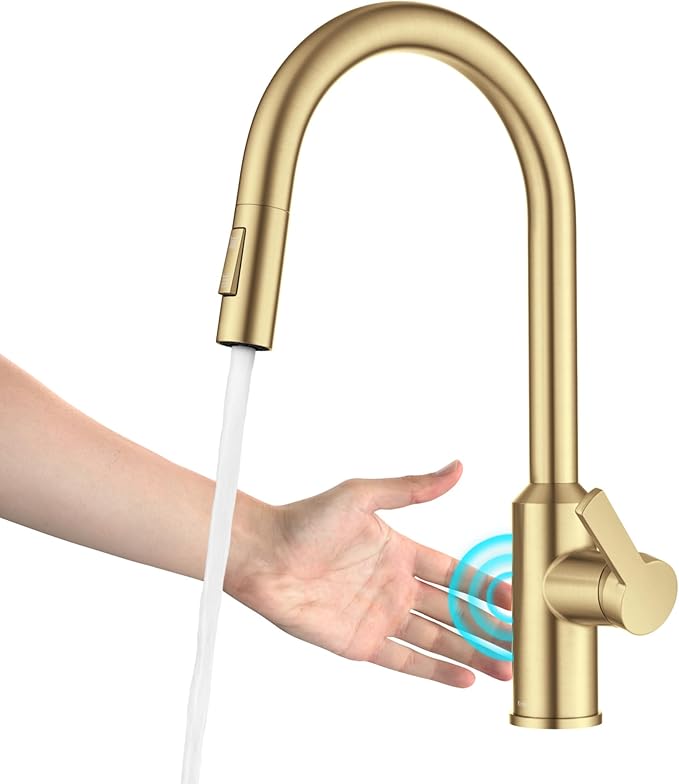 Kraus Oletto Kitchen Faucets Touchless Sensor Single Handle Pull-Down Sprayer in Brushed Brass, KSF-2830BB