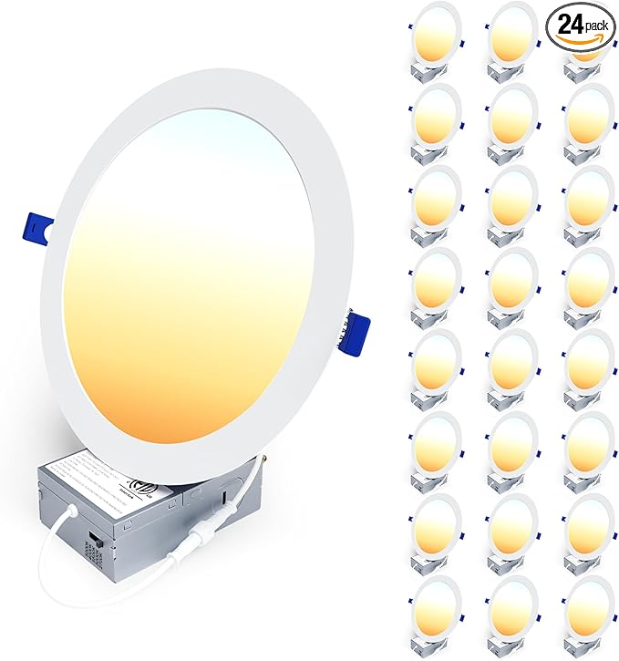 Ensenior 24 Pack 8 Inch LED Recessed Ceiling Light, Dimmable, 2700K-5000K 5CCT, 1600LM 18W 120V, High Brightness Dimmable Canless Wafer Downlight - ETL&FCC&IC