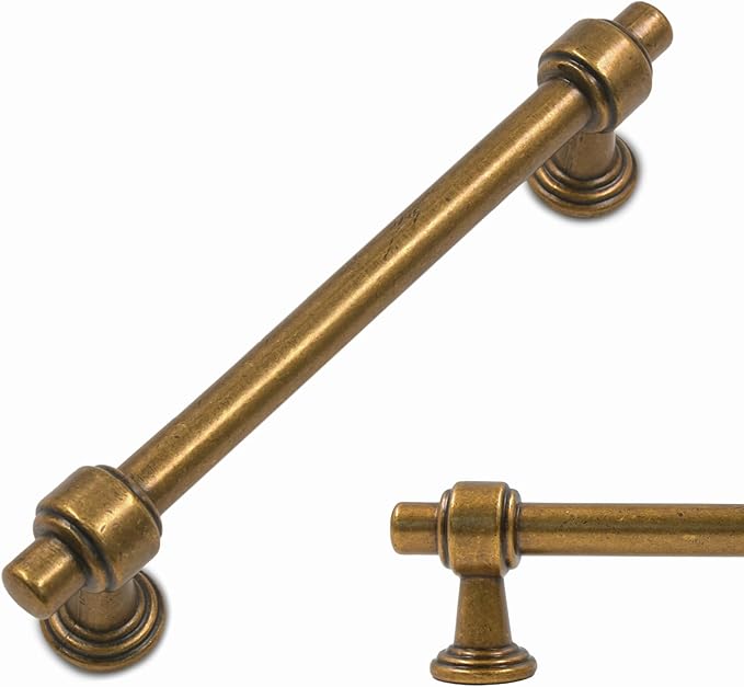 Amerdeco 10 Pack Antique Brass Cabinet Pulls 5 Inch(128mm) Hole Center Drawer Pulls Cabinet Hardware Kitchen Cabinet Handles for Bathroom ZH0069