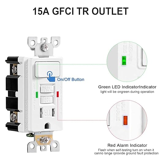 15 Amp GFCI with Switch Outdoor Electrical Outlet Box, Nonmetallic Heavy Duty Box IP66 Waterproof and NEMA 5-15 Self Test TR GFCI Outlet Kit, 3.15 Inch Deep, Lockable, Clear/Gray, ETL Listed