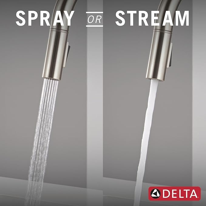 Delta Nicoli Brushed Nickel Kitchen Faucet with Pull Down Sprayer, Modern Single Hole Kitchen Sink Faucet, Single Handle, Stainless Steel 19867LF-SS