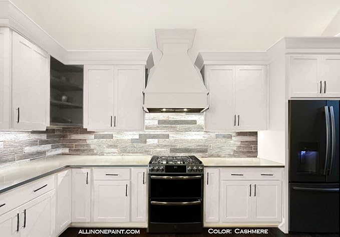 ALL-IN-ONE Paint, Durable cabinet and furniture paint. Built in primer and top coat, no sanding needed. Includes our 30 featured color card - Cashmere (true white), Quart