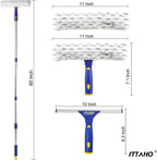 ITTAHO Window Washing Kit with Extension Pole, 10" Squeegee & 11" Microfiber Scrubber Combi with Stainless Steel Pole, Window Cleaner for Car, Sliding Door,Shower Glass Door-Swivel Style-2 Pads