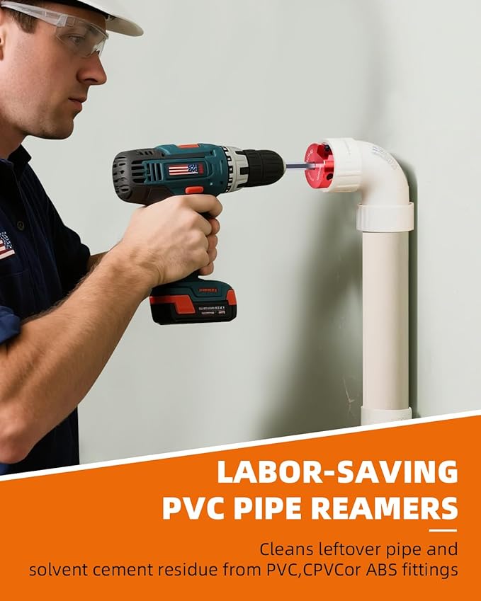 8 Pieces PVC Pipe Reamer Kit with 1/2 inch, 3/4 inch, 1 inch, 1-1/4inch, 1-1/2inch, 2inch, 3inch, 4inch, Aluminum PVC Fitting Saver, Plumbing Tools for SCH40, Fit into Standard 1/2" Drills