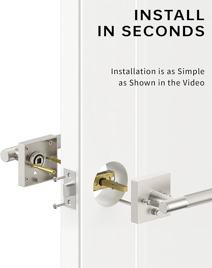 Asidrama 1 Pack Privacy Brushed Satin Nickel Door Handles, Door Lever with Door Knobs Indoor for Bedroom or Bathroom, Brushed Satin Nickel Door Handles Interior with Locks for Left Right Sided Doors