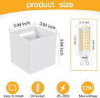 2 Pack Outdoor Wall Lights Exterior/Interior Wall Sconces Up and Down Lights IP65 Waterproof G9 Base Socket Modern Outdoor Lighting Square Aluminum White 4000K Natural Lights, Adjustable Light Angle