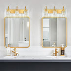 Modern Bathroom Vanity Light, 3-Light Gold Wall Sconce with Crystal Accents, Over Mirror Bathroom Lighting Fixture, 23.62" Long Dimmable Vanity Lamp for Makeup, Easy Installation