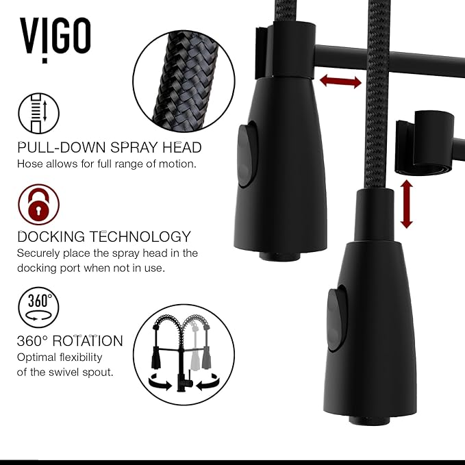 VIGO Brant 19'' H Single Handle Pull-Down Sprayer Kitchen Faucet in Matte Black-VG02003MB
