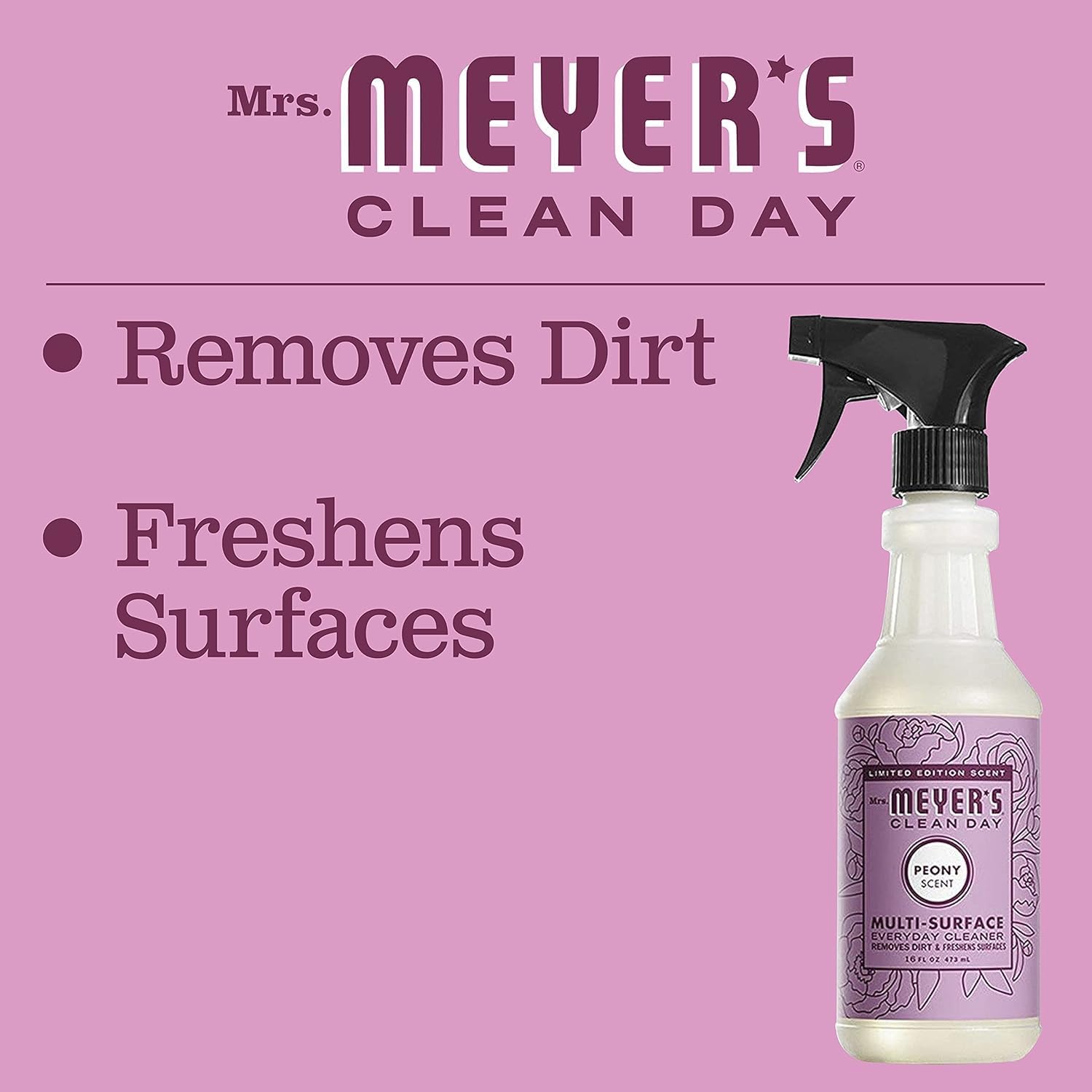 MRS. MEYER'S CLEAN DAY All-Purpose Cleaner Spray, Peony, 16 fl. oz - Pack of 6