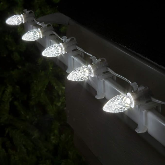 Wintergreen Lighting 25 Pack OptiCore C7 LED Christmas Light Bulbs - Replacement LED Christmas Lights Heavy Duty Premium Outdoor Christmas Lights, E12 Base (Cool White Faceted)