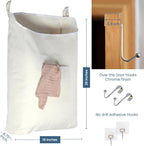 The Fine Living Co. Hanging Laundry Hamper with Over Door Hooks & Adhesive, Durable Space Saving Laundry Bag with Zipper and Wide Open Top, Hanging Dorm Laundry Hamper 18"x4.75"x28" (Beige-L)