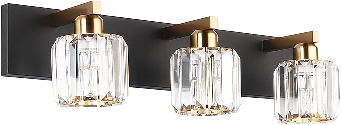 Aipsun Crystal Vanity Light Black Bathroom Vanity Lighting Fixtures 3 Lights Modern Vanity Light for Bathroom (Exclude Bulb)