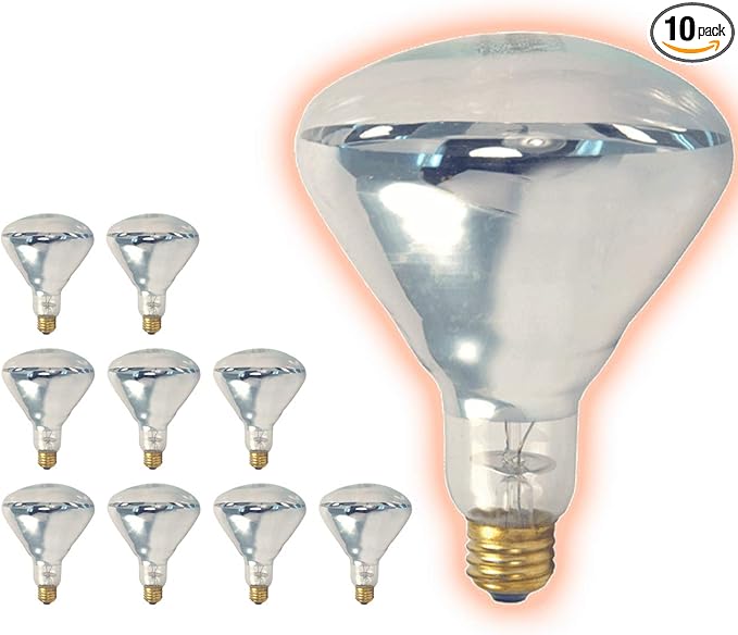 GoodBulb 25O-Watt Heat Lamp BR40 Light Bulbs Incandescent Restaurant Bulb with E26 Medium Base 2700K Warm White Light Color 3250 Lumens (Pack of 10 Bulbs)