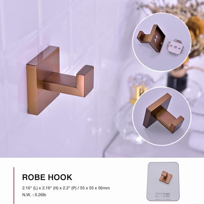 TRUSTMI Contemporary 5-Pieces Bathroom Hardware Set Towel Bar Robe Hook Toilet Roll Paper Holder, SUS 304 Stainless Steel Wall Mounted, Brushed Rose Gold