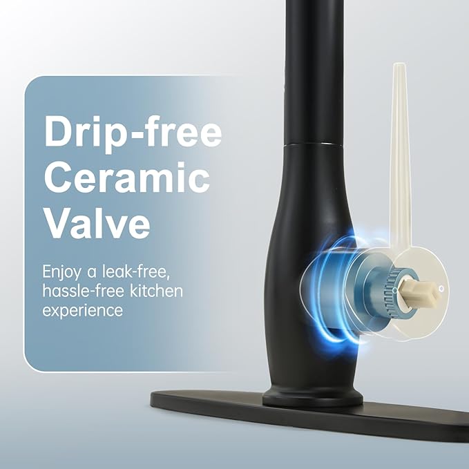 GIMILI Black and Gold Kitchen Faucet with LED Single Handle Kitchen Sink Faucet with Pull Down Sprayer Commercial Double-Headed Stainless Steel Kitchen Faucets Sink with Deck Plate