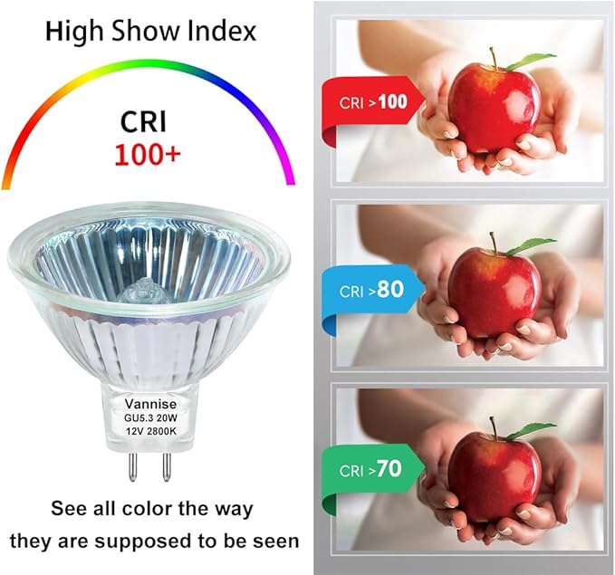 MR16 Bulb 20W, High Output 300LM MR16 Halogen Bulb 20W 12V Warm White 2800K, Halogen GU5.3 Base, MR 16 Dimmable with Clear Glass Cover, Long Lasting MR 16 12V 20 W Halogen Bulb