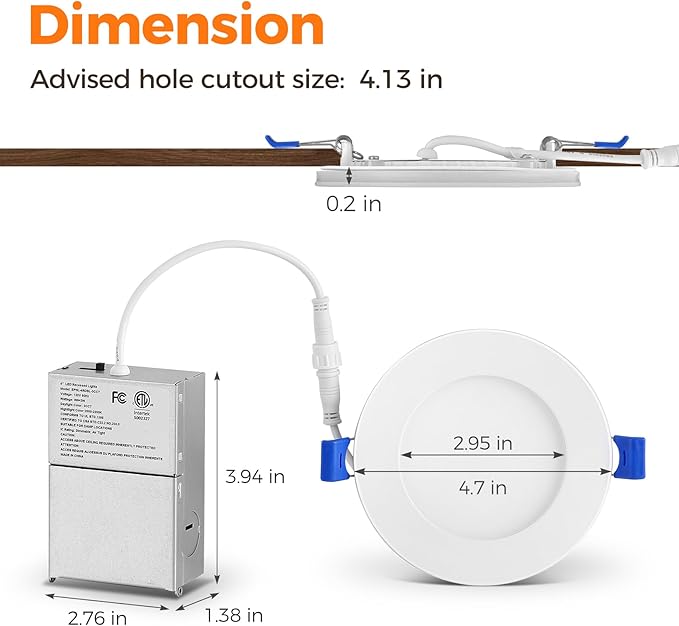 24 Pack 4 Inch Led Recessed Lights with Night Light, Canless Ultra Thin Wafer Soffit Recessed Lighting Downlight, Dimmable & 5 Color Temperature Selectable, 9W, ETL, White