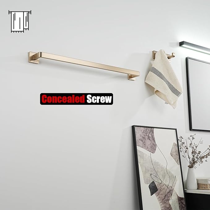 JQK Champagne Bronze Towel Bar, 24 Inch 304 Stainless Steel Thicken 0.8mm Towel Rack Bathroom, Towel Holder Wall Mount, Total Length 26.41 Inch, TB250L24-CB