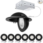 Recessed Lighting 6 inch - 12W Gimbal Light Eyeball Sloped Ceiling Recessed Spotlight 1300lm Black Trim 90° Tilt Swivel Soffit Wafer Lights 5CCT Adjustable Indoor Dimmable Black 6 inch 6 Pack