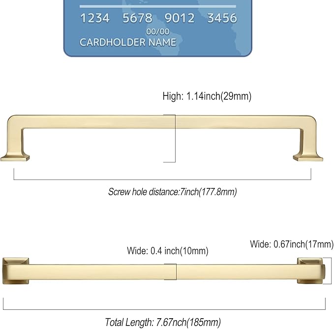6 Pack 7 Inch Brushed Brass Cabinet Handles - Kitchen Hardware Pulls for Cabinets in Gold