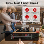 ThermoMate 2 Burners Electric Cooktop, 12 Inch Built in Electric Radiant Stove Top, 3200W Ceramic Glass Cooktop with Sensor Touch Control, 9 Heating Level, Chlid Lock & Timer, 220-240V Hard Wire