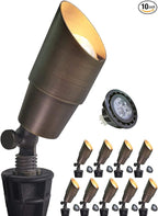 MALORY Brass Landscape Spotlight 10-Pack with Bulb(S01), Low Voltage 12V AC/DC LED Outdoor Landscape Lighting,PVC Ground Stake and Wire Connector Included, Garden Patio Trees Spot Uplight
