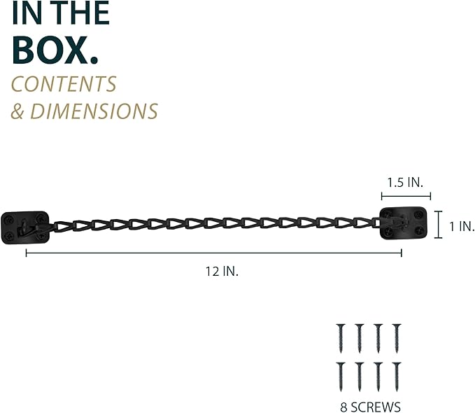 MEGA HANDLES Transom Door Chain 12-Inch, Door Chain Stopper for Transom Windows, Cabinet Door Restraint, Chain Lid Support, Durable Transom Window Hardware for Enhanced Safety - Matte Black
