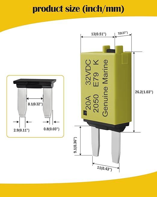 20A Low Profile Mini Fuse Kit– Automotive 20A ATM Manual Reset Circuit Breaker Fuses for Boat, RV, Car, Truck, DC 12V/32V 20 Amp Manual Resettable Blade Assortment Kit with Resettable Fuses