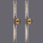 Brass Wall Sconces Set of 2, Double Lights 30" Knurled Texture Indoor Wall Light Fixtures, Bathroom Vanity Light Fixtures with Clear Glass, Modern Wall Lamp for Living Room Hallway(Bulb Included)