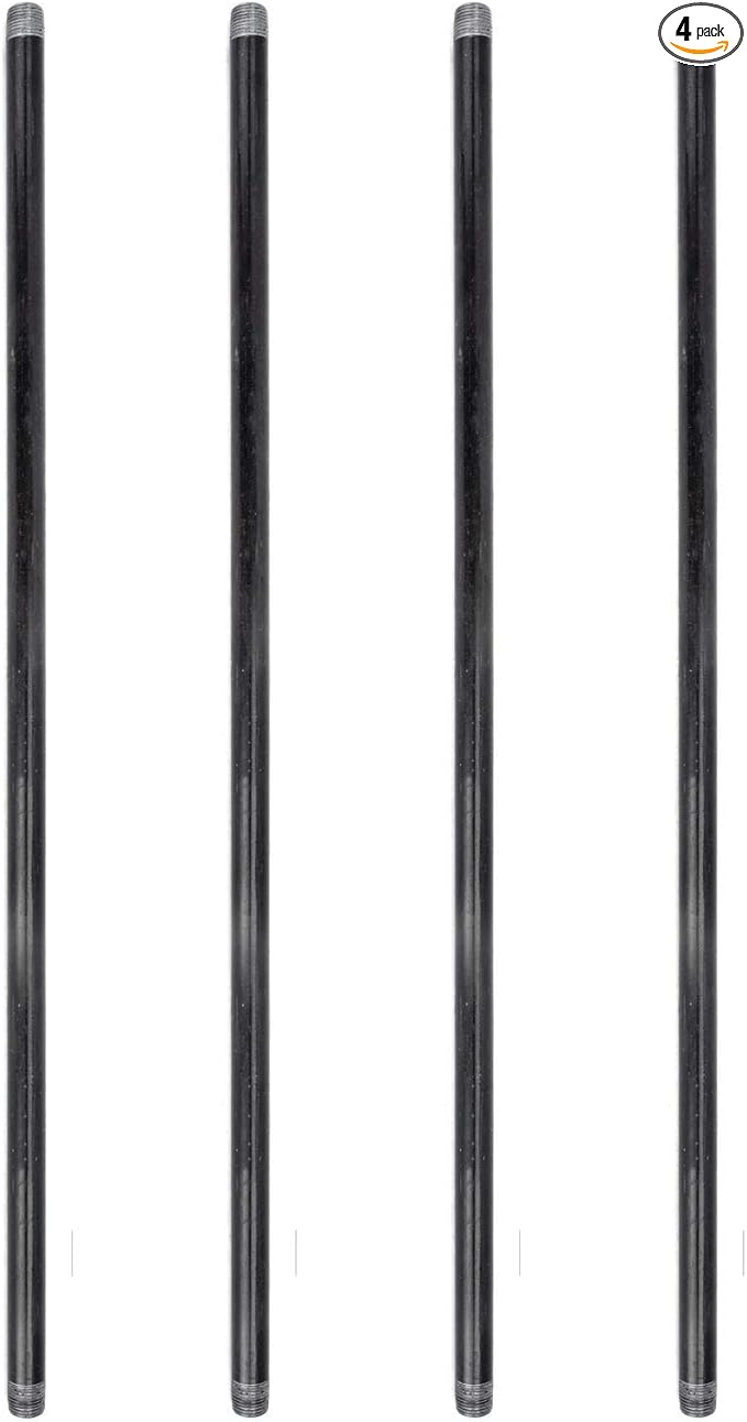 Pipe Decor 1/2” x 72” Malleable Cast Iron Pipe, Pre Cut, Industrial Steel Grey Fits Standard Three Quarter Inch Black Threaded Pipes Nipples and Fittings, Build Vintage DIY Furniture, 4 Pack