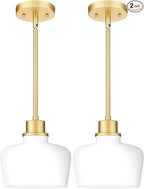Emak 8 Inch Gold Pendant Lights Kitchen Island, 2 Pack Pendant Light Fixtures with Milk Glass Shade, Modern Hanging Lights for Kitchen Island, Bathroom, Dining Room, PL122-GD-ML-2PK