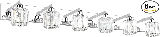 Aipsun Bathroom Vanity Light Crystal Vanity Lighting Fixtures 6 Lights Chrome Vanity Light for Bathroom (Exclude Bulb)