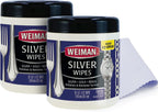 Weiman Jewelry Polish Cleaner and Tarnish Remover Wipes - 20 Count (2 Pack) with Polishing Cloth - Use on Silver Jewelry Antique Silver Gold Brass Copper and Aluminum