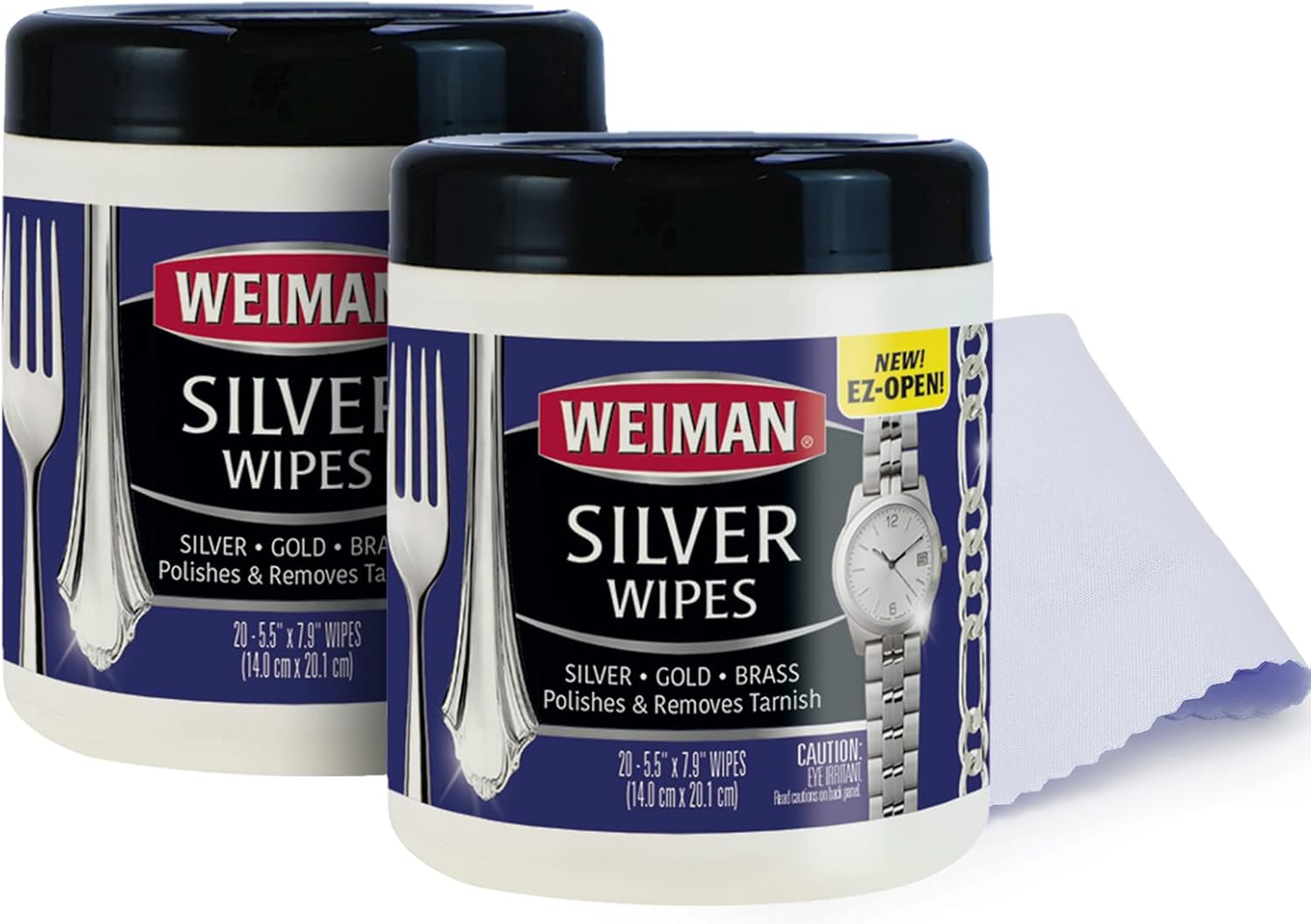 Weiman Jewelry Polish Cleaner and Tarnish Remover Wipes - 20 Count (2 Pack) with Polishing Cloth - Use on Silver Jewelry Antique Silver Gold Brass Copper and Aluminum