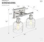 zeyu 14 Inch Modern Vanity Lighting Fixtures, 2 Light Bathroom Vanity Light for Mirror Bedroom, Brushed Nickel Finish with Clear Hammered Glass, ZJF63B-2W BN
