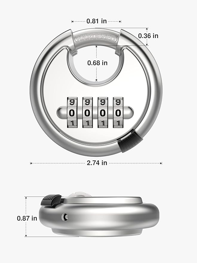 Puroma Combination Lock, Stainless Steel Disc Padlock with Hardened Steel Shackle, Keyless Heavy Duty Combo Lock for Outdoor Sheds Fence, Gate Hasps, Storage Unit, School Gym Locker (2 Pack, ‎Silver)