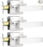 GOBEKOR 3 Pack Passage Door Levers Square Door Handles Brushed Nickel Interior Lever Door Handles for Hallway Closet Straight Keyless Door Lever