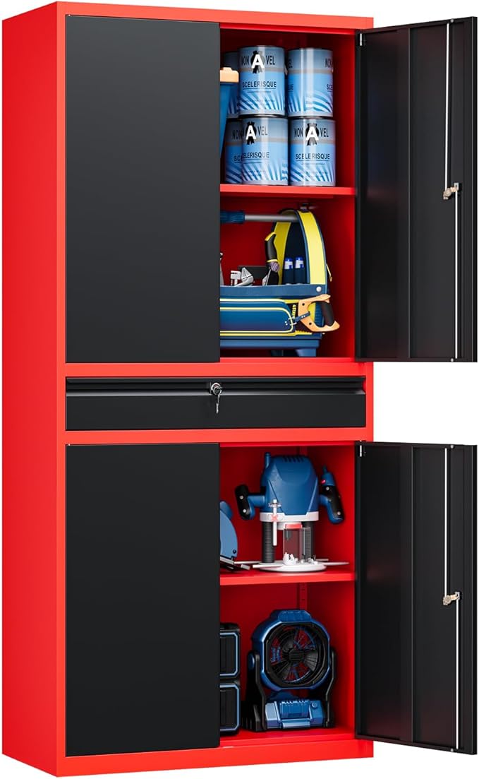 Yizosh Metal Garage Storage Cabinet with Locking Doors and Adjustable Shelves,- 71" Tool Storage Cabinet with 1 Drawer for Garage,Office,Warehouse